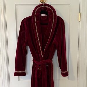 Plush Burgundy Robe with Embroidered Trim